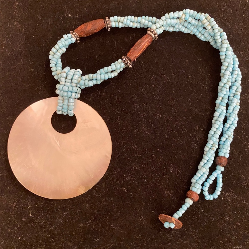 Turquoise, shell coconut girl necklace